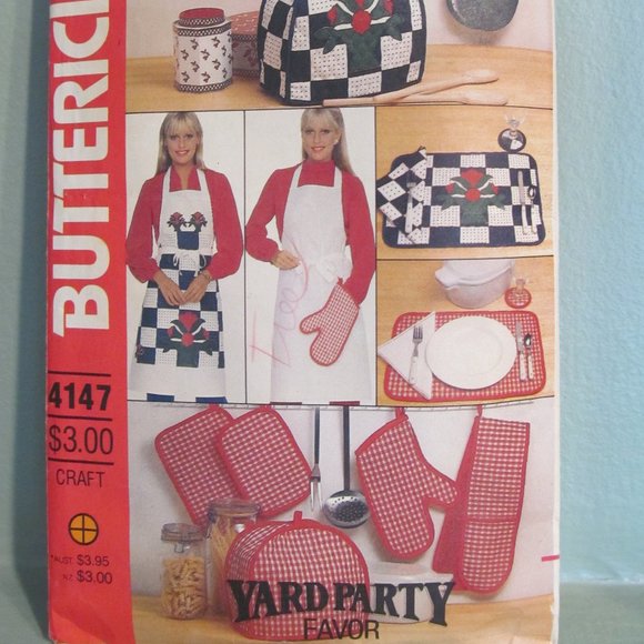 Vintage 1980s Butterick 4147 Sewing Craft Pattern Kitchen Accessories Apron - Picture 1 of 10